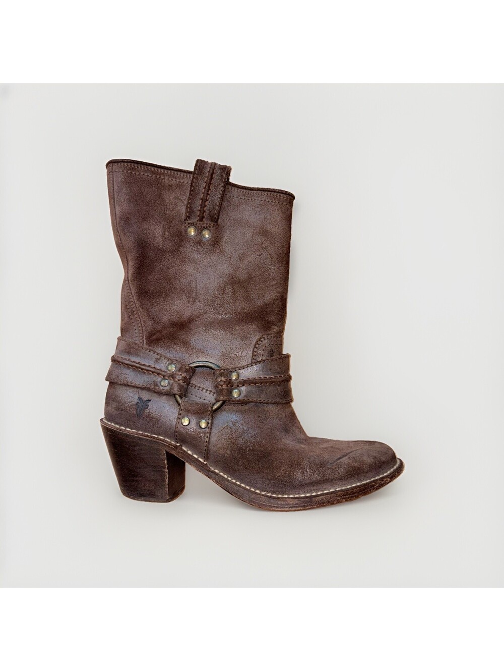 Frye Carmen Harness Boots Women’s 8 B Brown Leather Western Moto Made Mexico
